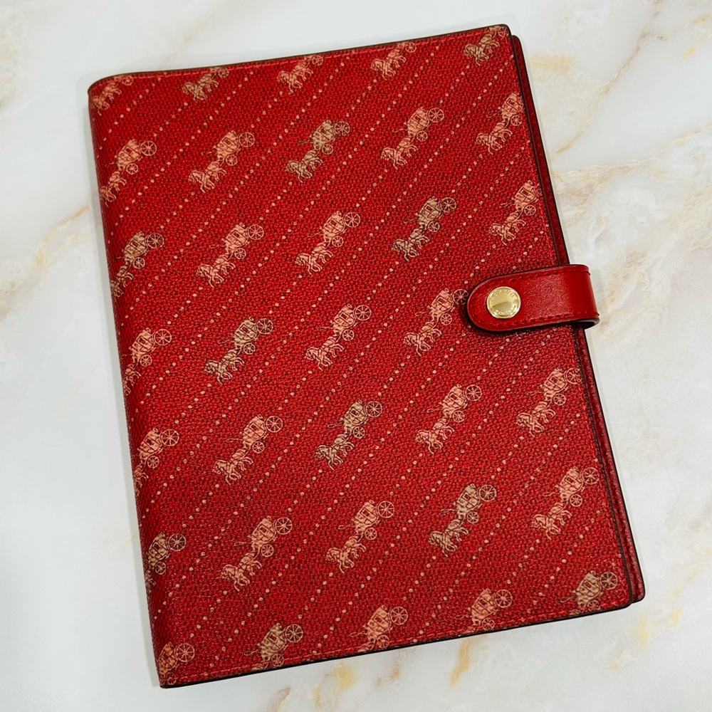 COACH NOTEBOOK Red Diagonal Horse and Carriage Print